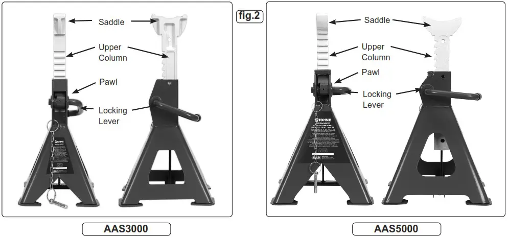 SEALEY AAS3000 Auto Rise Ratchet Axle Stands Pair 5tonne Capacity Per Stand - OPERATION