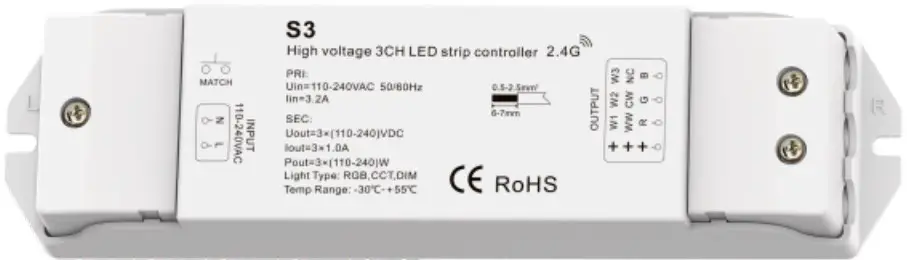 iskydance S3 RGB-CCT-Dimming 3 Channel High Voltage LED Strip Controller