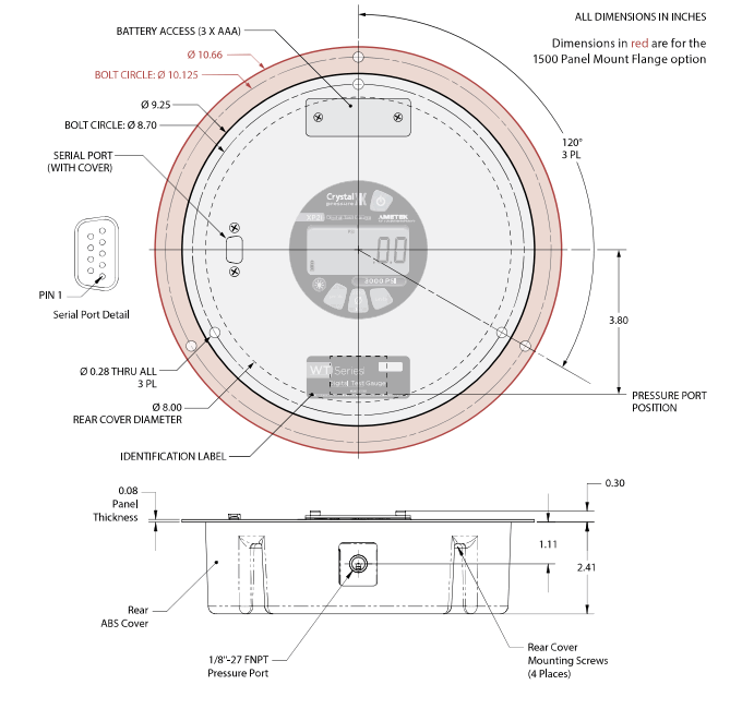 AMETEK WT1KPSI-1000 Crystal WT Series Panel Mount Digital Pressure Gauge - fig 1
