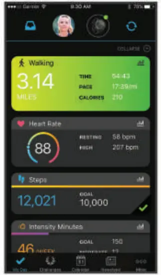 GARMIN VÍVOMOVE HR Rose Gold with White Silicone Band - app