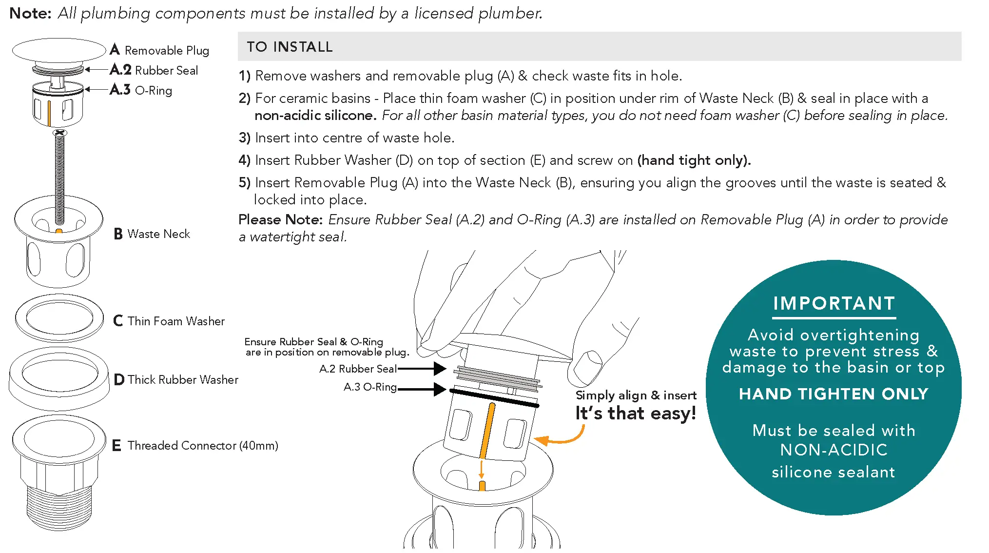 UNIVERSAL PLUG & WASTE INSTALLATION