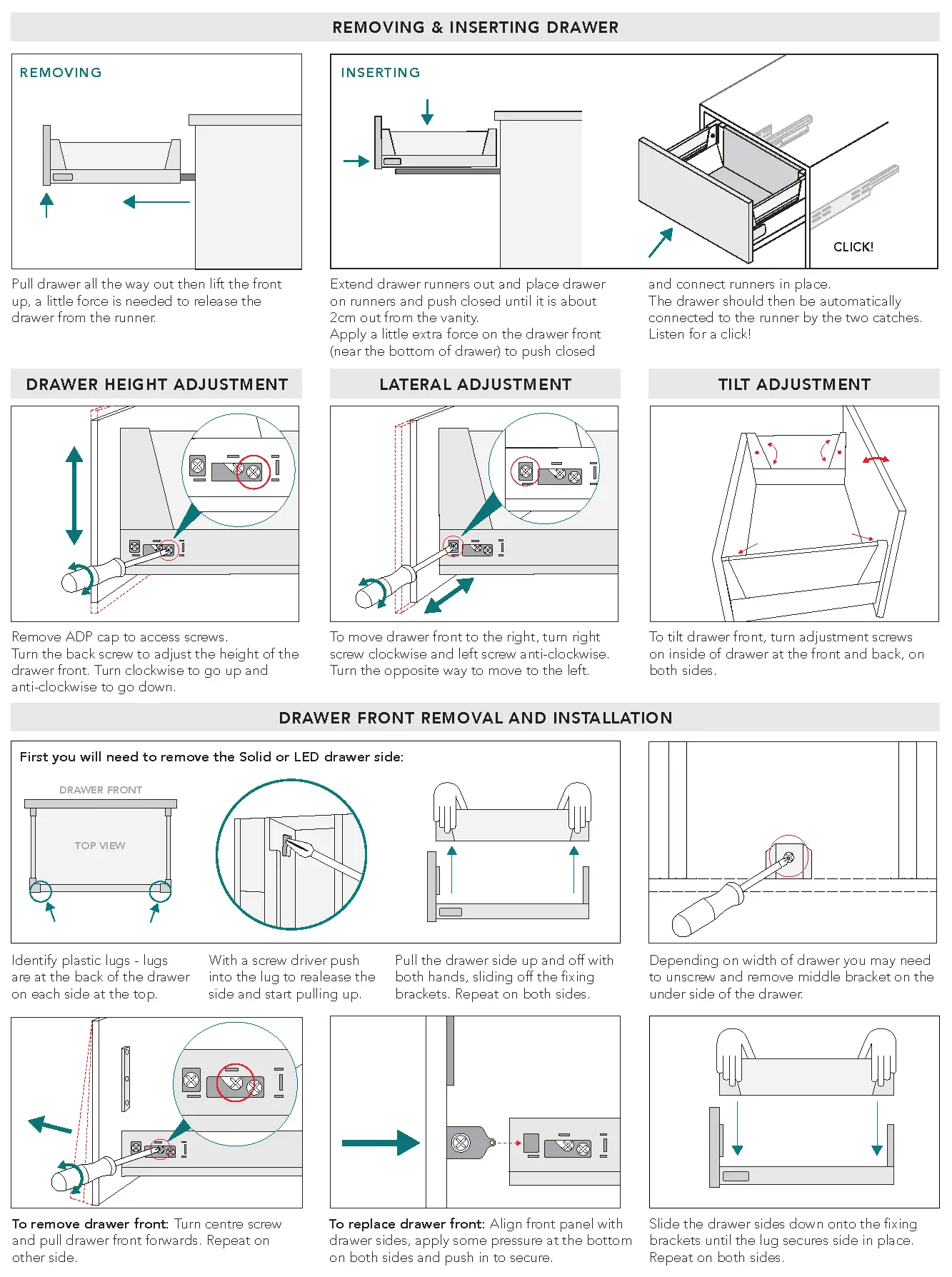 PREMIUM SOLID OR LED FROSTED GLASS DRAWERS