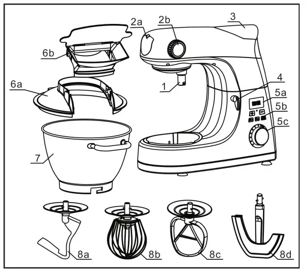 kogan 1200W Cooking Stand Mixer Overview of Components