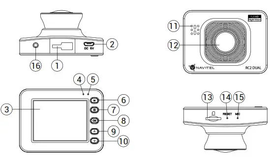 NAVITEL RC2 Dual Dash Cam Device layout