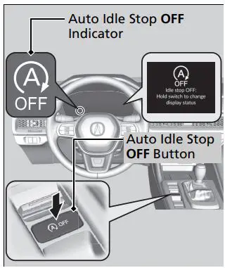 owners acura Auto Idle Stop Manual transmission models User Manual - Auto Idle Stop System ON OFF