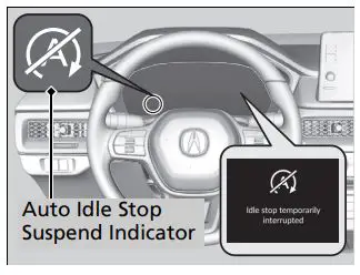 owners acura Auto Idle Stop Manual transmission models User Manual - The Auto Idle Stop suspend indicator