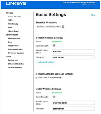 Using range extender settings