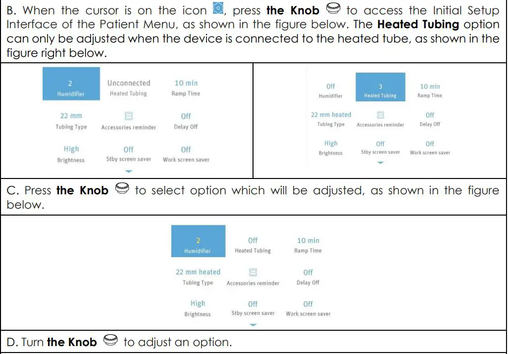 REACT HEALTH LG3500 Luna G3 CPAP Machine User Guide - Adjusting Device Settings