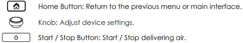 REACT HEALTH LG3500 Luna G3 CPAP Machine User Guide - Button Functions