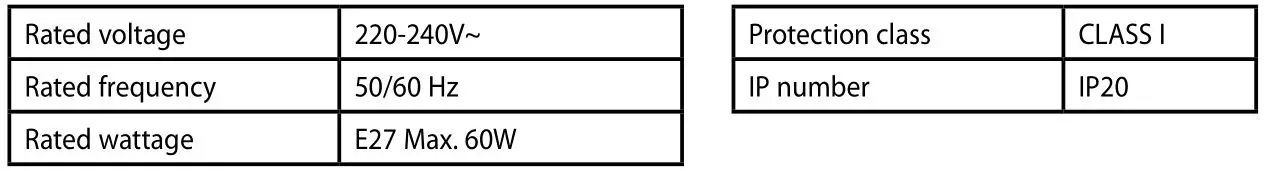 Westinghouse 63387 Pendant Light - Appliance specifications - TECHNICAL CHARACTERISTICS