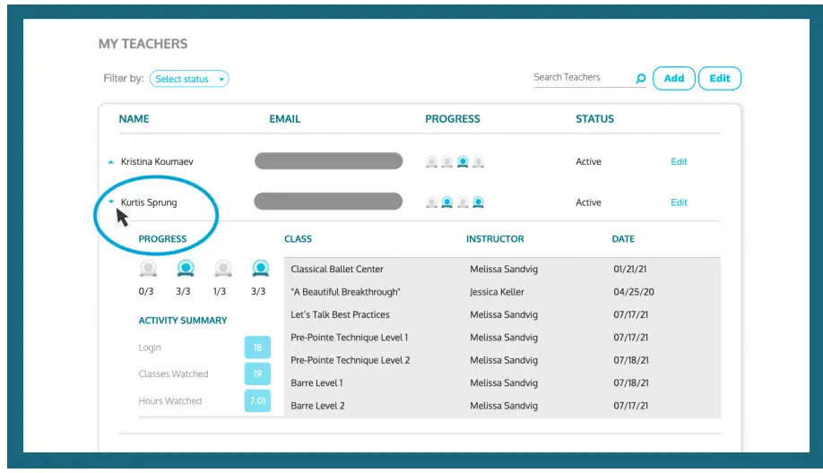 CLI Teacher Account Management - activity details