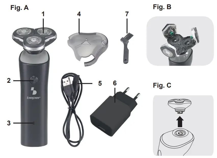 beper P304BAR003 Rechargeable 3 Blade Men Shaver fig 1