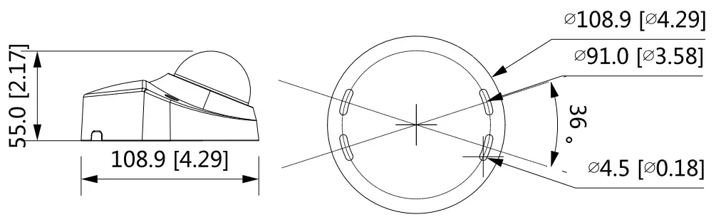 dahua DH-IPC-HDBW2431F-AS-S2 4MP Lite IR Fixed-focal Dome Network Camera - Dimensions
