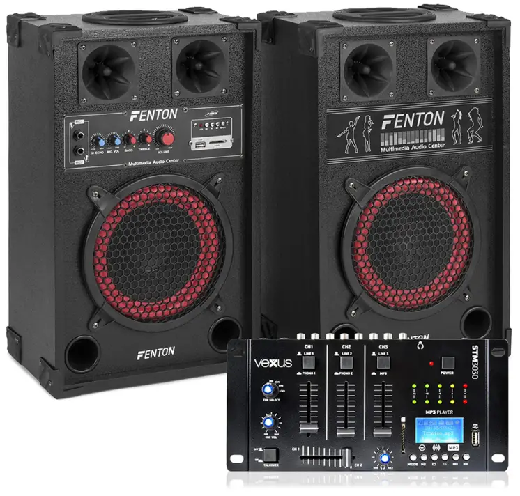 FENTON SPB-8 Bluetooth Active Party PA Speaker Pair with Mixer