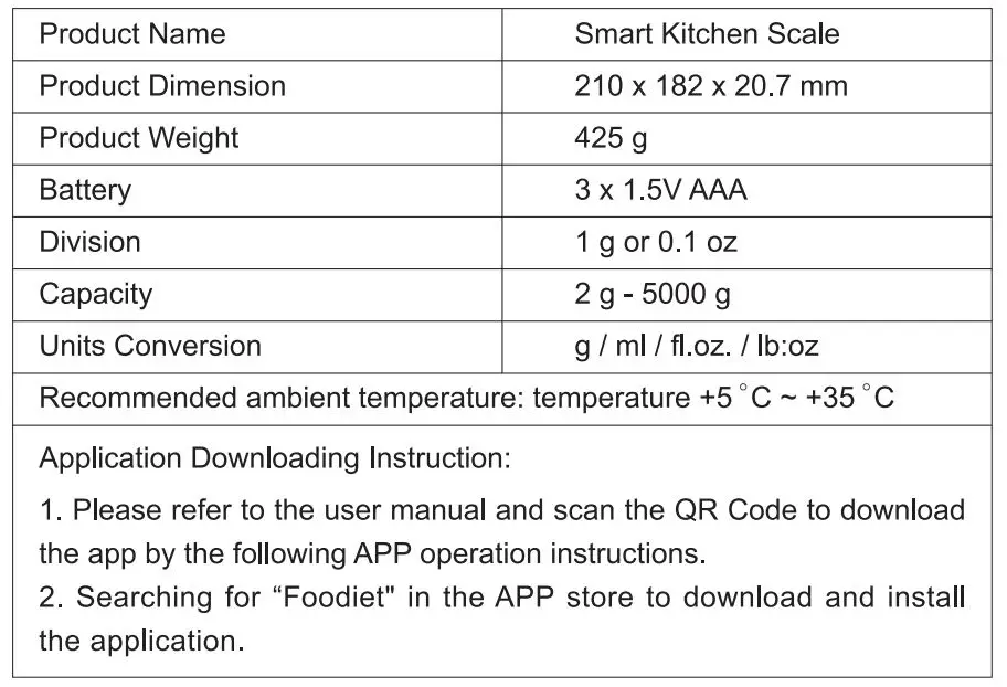 Yolanda l-YOL21001E Smart Kitchen Scale fig1