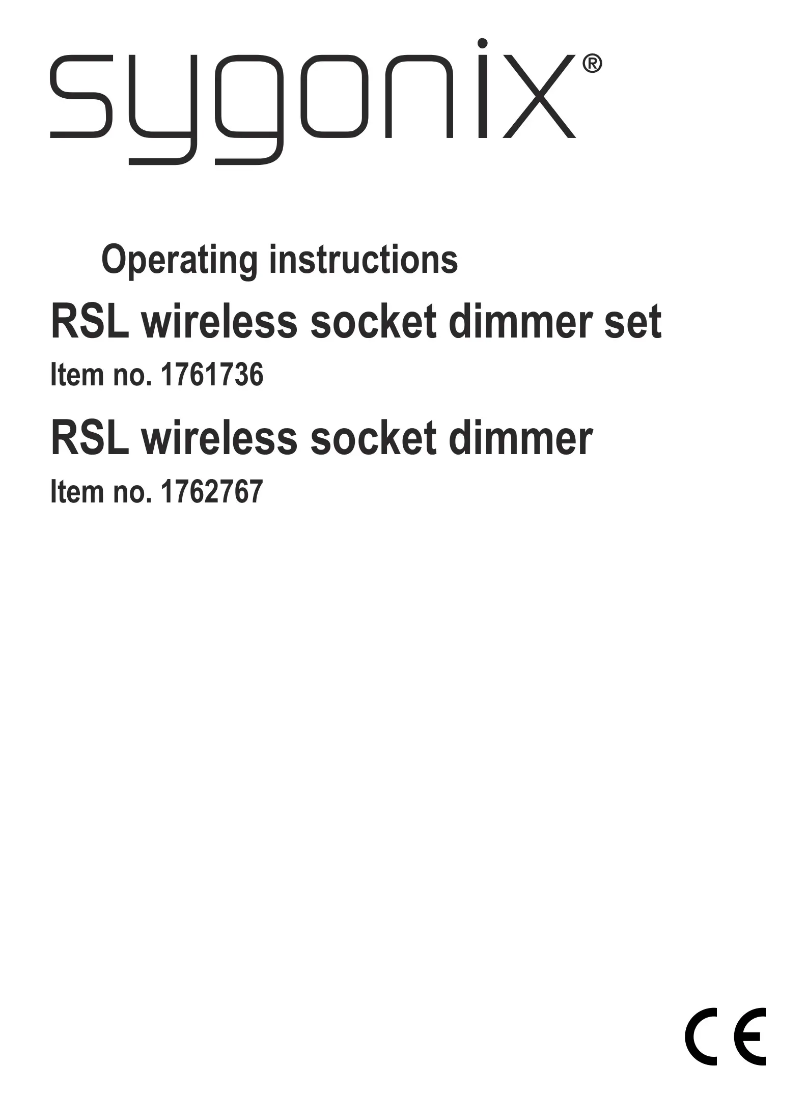sygonix 1761736 RSL Wireless Socket Dimmer Set Instruction Manual
