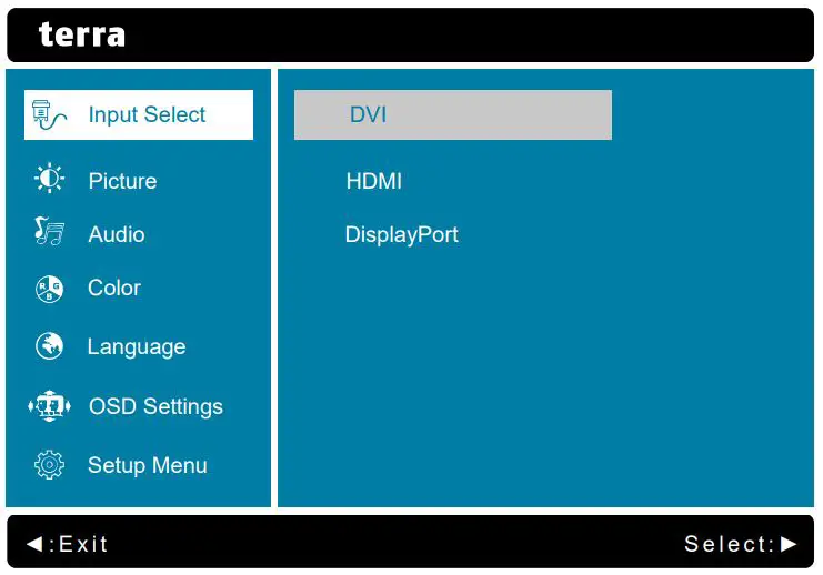 terra LCD LED 2766W PV LED 68.6cm 27 Inch 2560x1440p HDMI DisplayPort User Manual - Main Menu