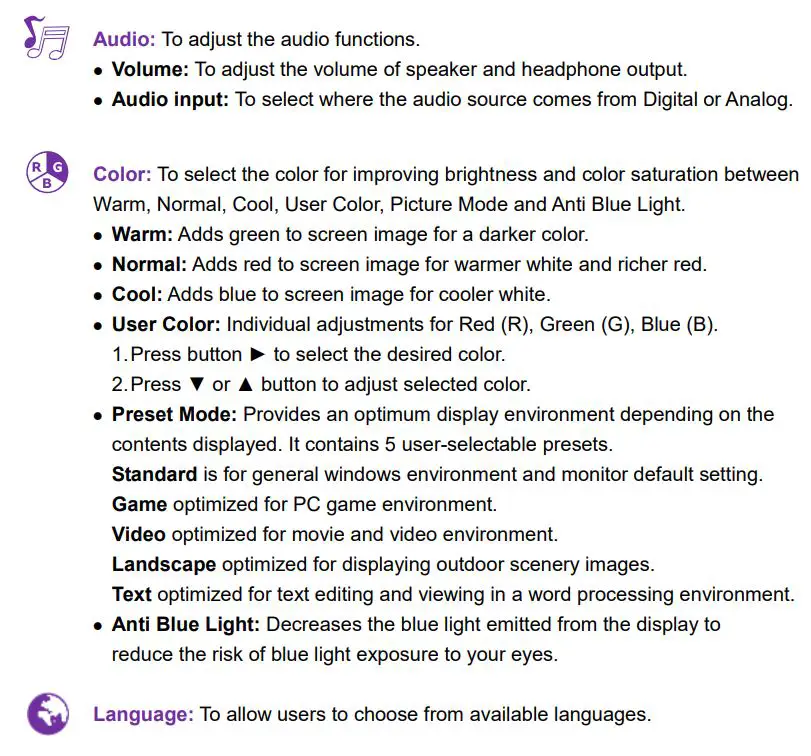 terra LCD LED 2766W PV LED 68.6cm 27 Inch 2560x1440p HDMI DisplayPort User Manual - Short Cuts Function from the button