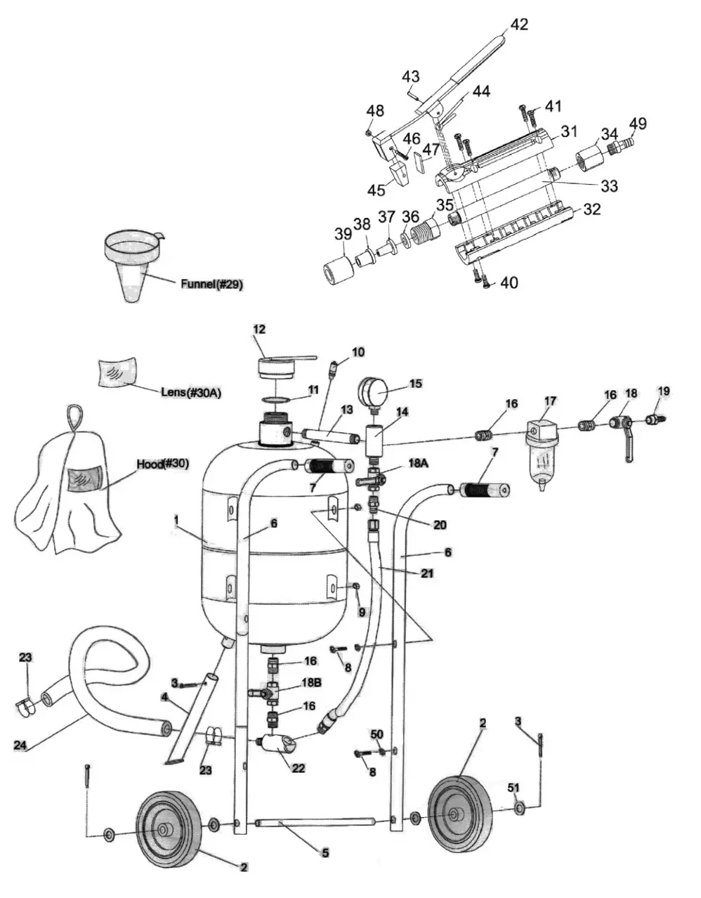 Clarke CPSB100B Pressurised Sandblaster - EXPLODED DIAGRAM