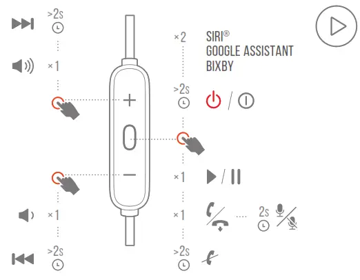 JBL TUNE 175BT Wireless Neckband Earphone - button