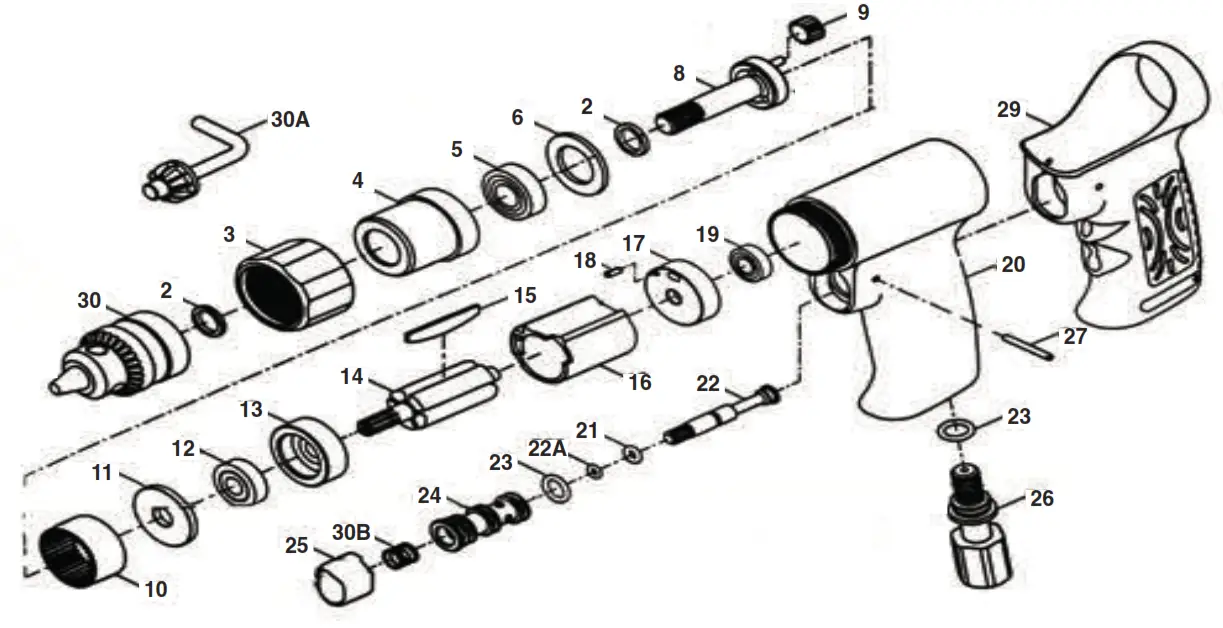 Taylor Pneumatic Tool Company T-7888A 14 Inch Palm Drills