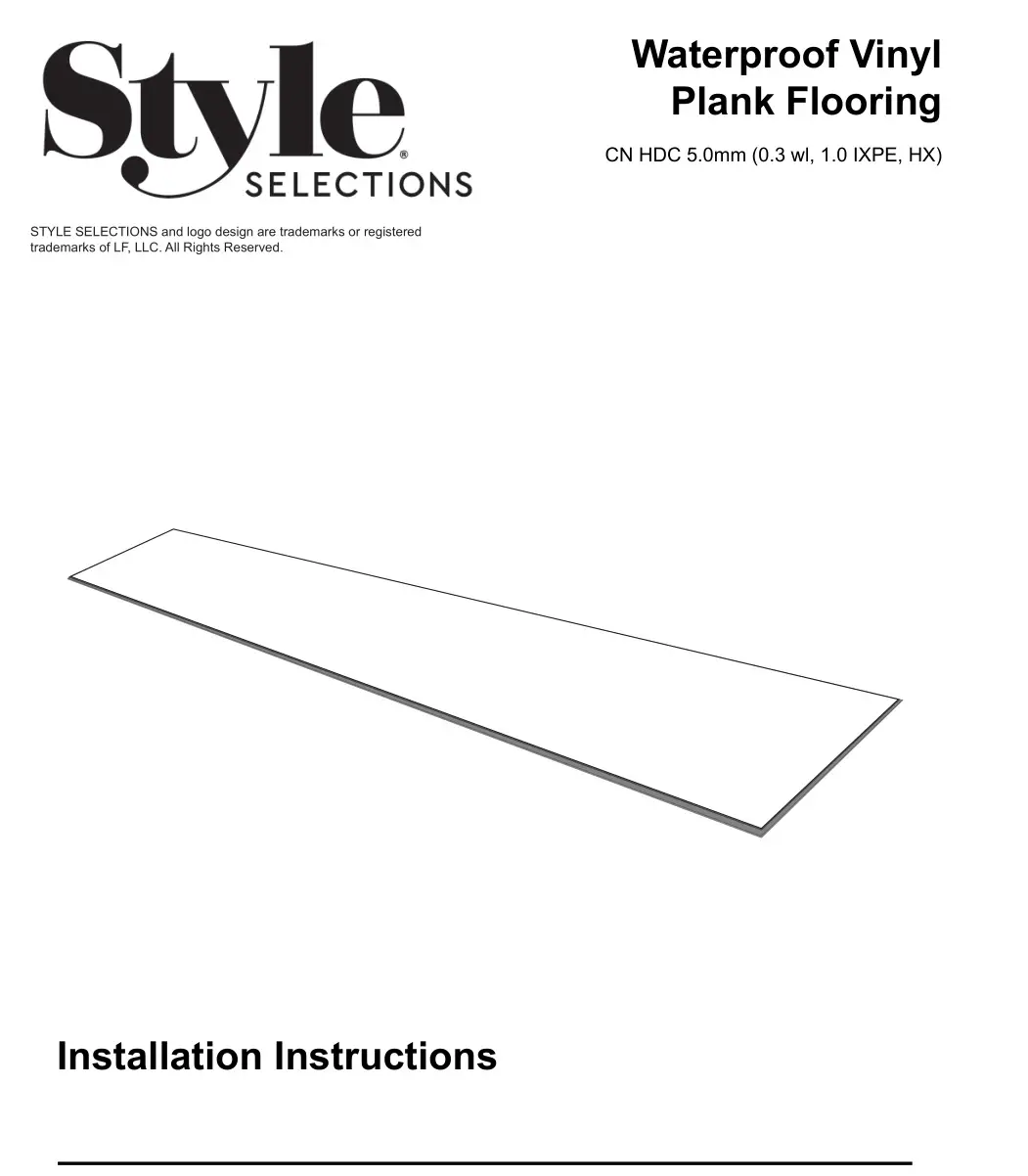Style SELECTIONS Waterproof Vinyl Plank Flooring Instruction Manual