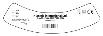 Numatic HENRY 160-11 Cylinder Vacuum - Rating Label