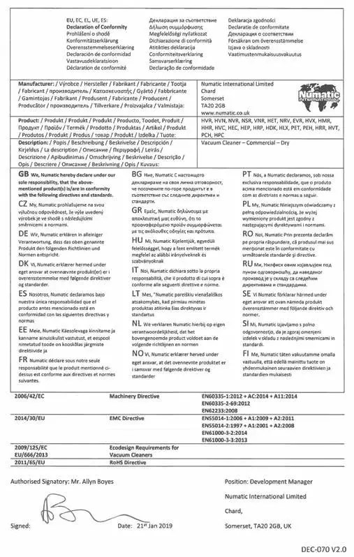 Numatic HENRY 160-11 Cylinder Vacuum -iNFORMATION