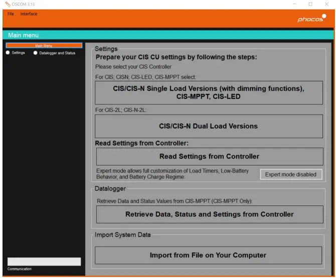 phocos CISCOM PC Software