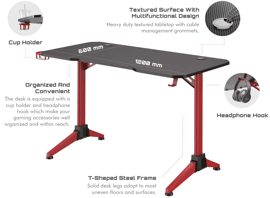 LogiLink EO0042 Gaming Desk with RGB Lighting - FIG 1