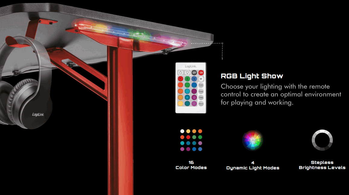 LogiLink EO0042 Gaming Desk with RGB Lighting - FIG 2