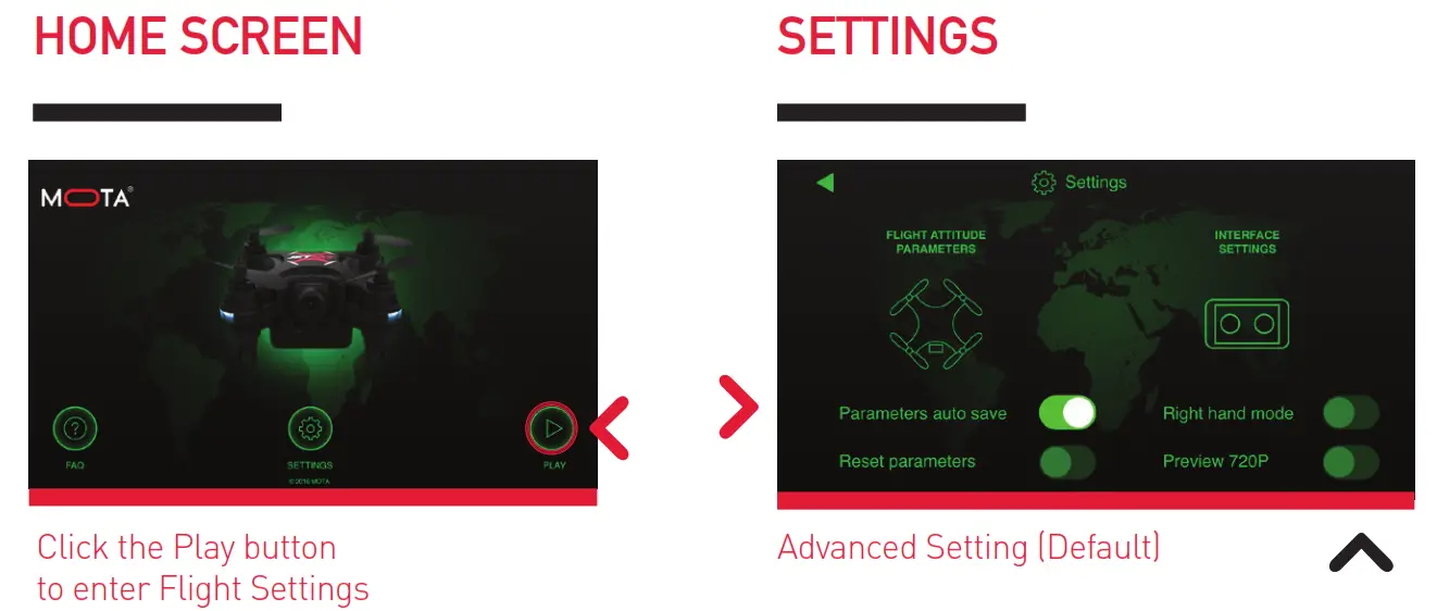 Flight Settings - Home screen Settings