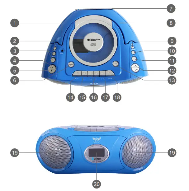 HamiltonBuhl 8796 Portable Bluetooth CD Player- Feature Controls
