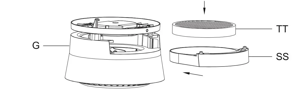 HAMPTON BAY FC120-CARL 48-Inch LED Indoor Air Filtering Ceiling Fan - Insert the flter (TT) into the flter holder (SS), and then insert