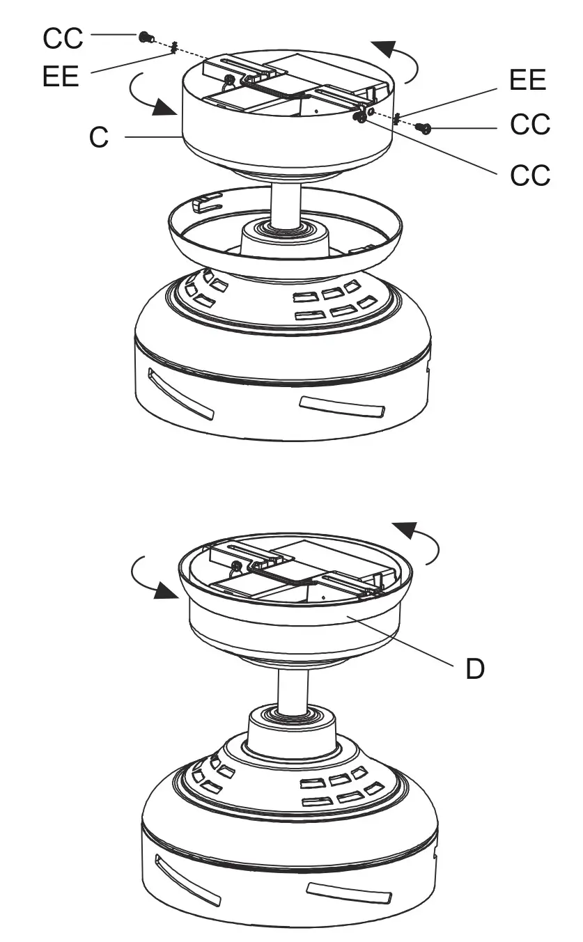 HAMPTON BAY FC120-CARL 48-Inch LED Indoor Air Filtering Ceiling Fan - Install the canopy and the canopy cover
