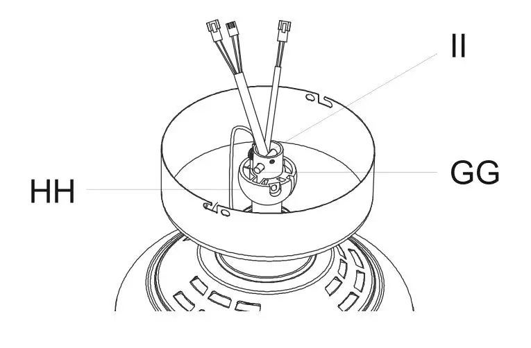 HAMPTON BAY FC120-CARL 48-Inch LED Indoor Air Filtering Ceiling Fan - Pass the cross pin (GG) into the down rod (II)