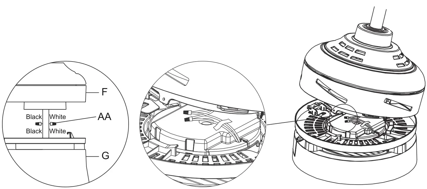 HAMPTON BAY FC120-CARL 48-Inch LED Indoor Air Filtering Ceiling Fan - Use electrical tape to stick the connected wires on the receiver cover