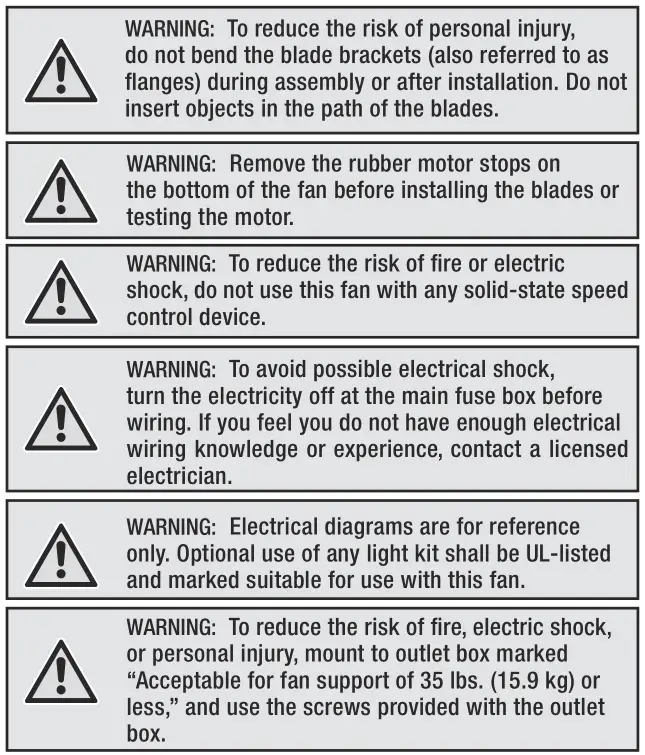 HAMPTON BAY FC120-CARL 48-Inch LED Indoor Air Filtering Ceiling Fan - warning