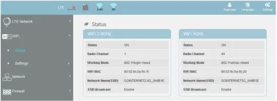 Gemtek WLTFGT 145ACN LTE Indoor CPE - WiFi Setting