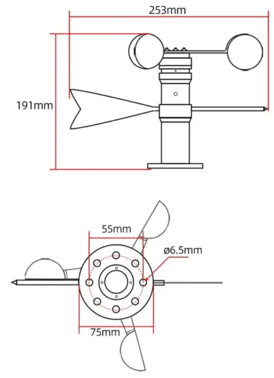 SONBEST SM5389B RS485 Outdoor Aluminum Wind Speed and Direction Integrated Sensor - Fig
