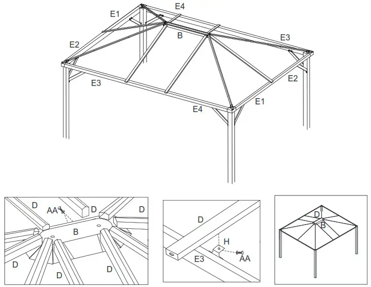 wayfair KNHPC0220601002 Charcoal Dark Grey Single Top Steel Gazebo with Mosquito - Assembly Instructions 10
