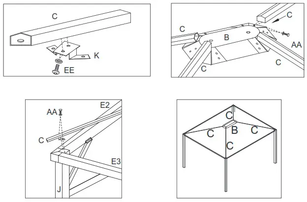 wayfair KNHPC0220601002 Charcoal Dark Grey Single Top Steel Gazebo with Mosquito - Assembly Instructions 9