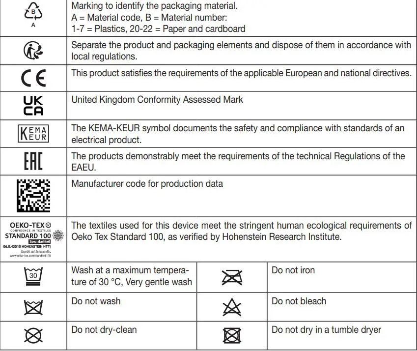 beurer HK 48 Cosy Heated Cushion Instruction Manual - Explanation of symbols
