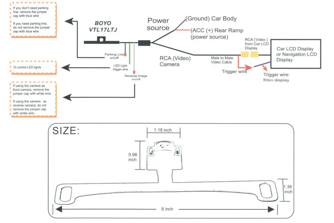 BOYO VTL17LTJ Concealed Mount License Plate Camera - wiring