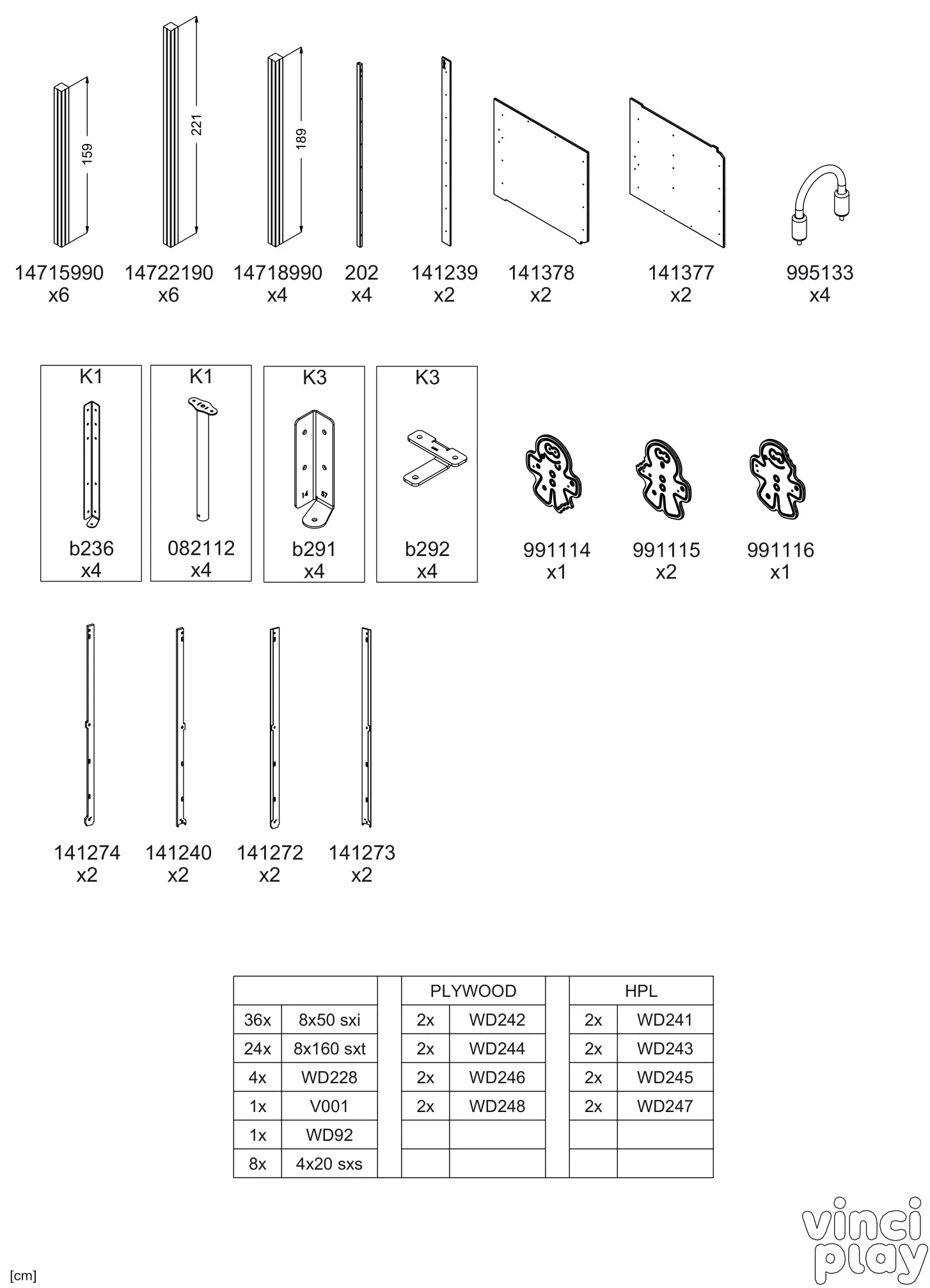 vinci play WD1457-1 Solo WD Sandbox Lid - Parts list