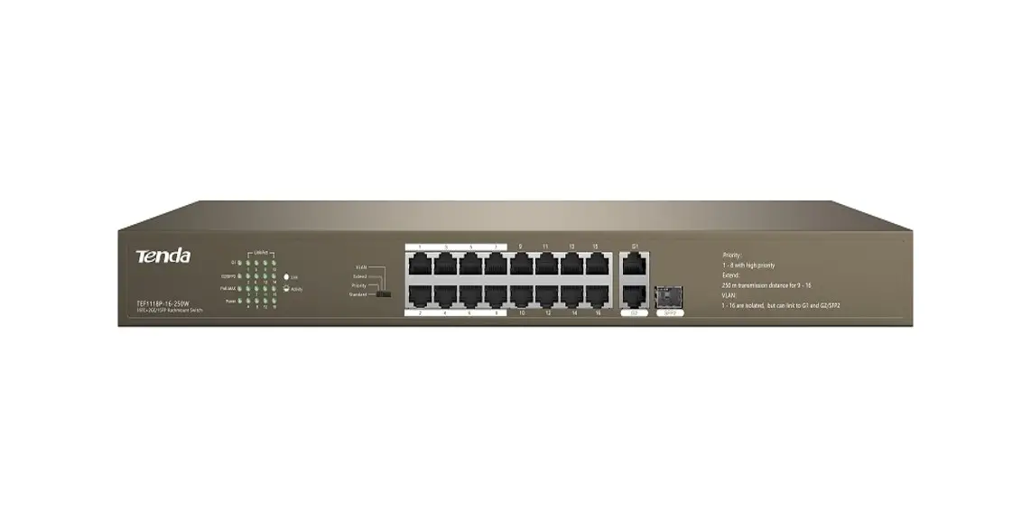 Tenda Tef1126p-24-250w 16fe+2ge-1sfp Rackmount Switch With 16-port Poe Installation Guide