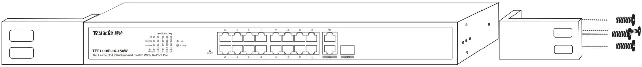 Tenda TEF1126P24 250W 16FE 2GE 1SFP Rackmount Switch With 16 Port PoE - Figure 2