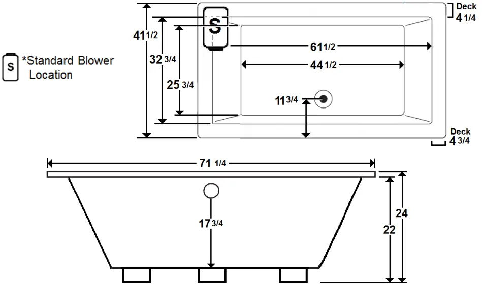 Laurel Mountain 7242FA064 72 Inch x 42 Inch Drop Drop In Air Bath in White In - dimensions