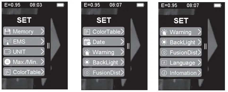 VOLTCRAFT 2362843 9Hz Thermal Imaging Camera - menu