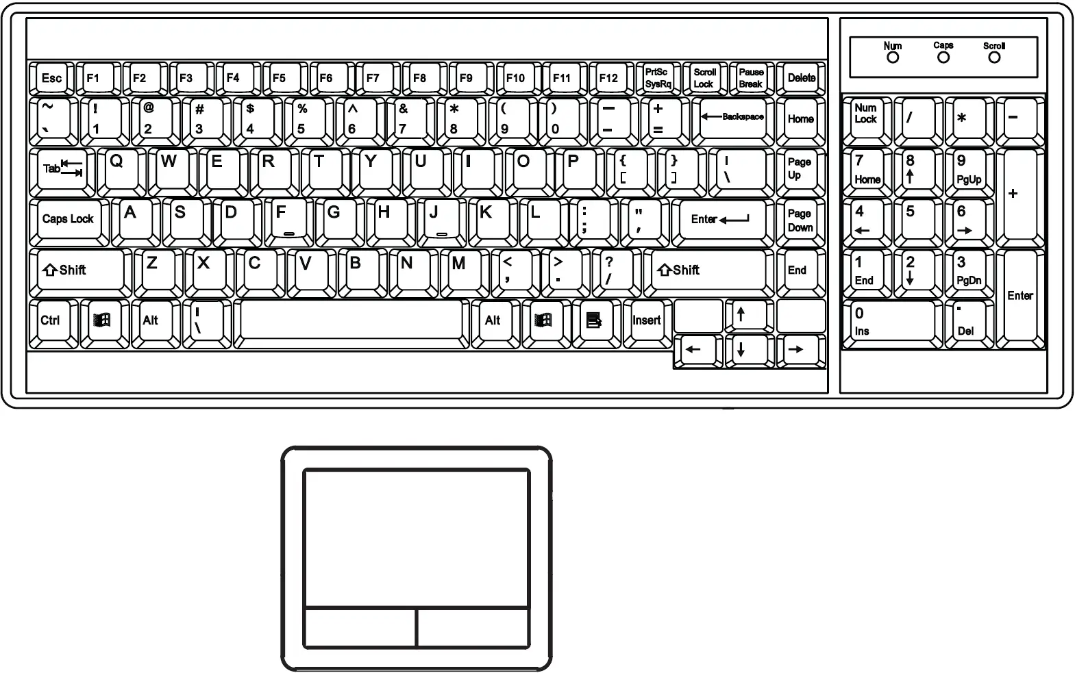 G keyboard integrated with touchpad